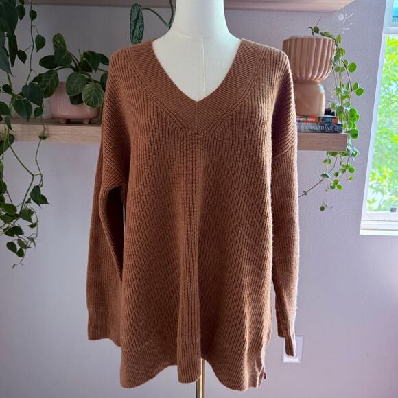 Rachel Zoe 100% Merino Wool Brown Ribbed Sweater L Luxury Fall Neutral Classic - Picture 1 of 6